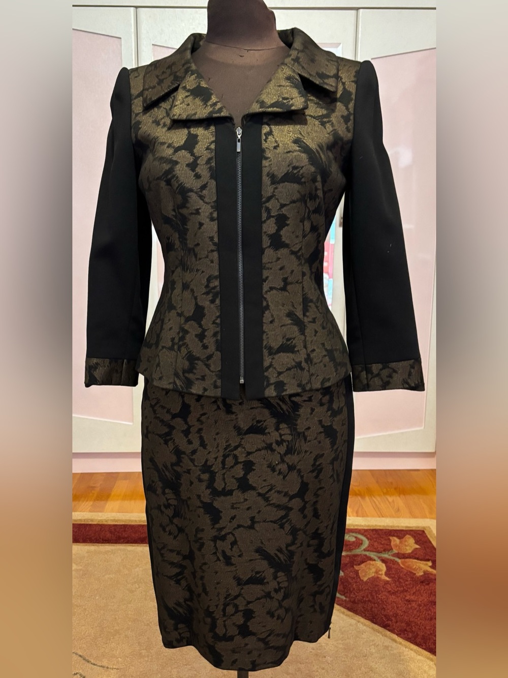 Olive and Black Floral Pencil Skirt — Tailored Women’s Skirt
